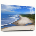 Large abstract wall art of a Central American scenery in vibrant colors on acrylic glass.