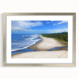 Textured abstract art print depicting a serene Nicaraguan landscape in cool blue and green tones, framed in silver.