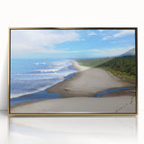 Large art print of a Nicaraguan landscape in mid-century modernist style, framed in gold acrylic.