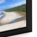 Extra large framed canvas featuring a textured, colorful depiction of a Central American scenery.