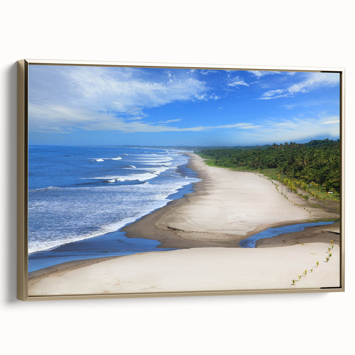 Framed canvas wall art depicting a vintage-style black landscape painting of Central America, ideal for bedroom decor.