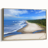 Framed canvas wall art depicting a vintage-style black landscape painting of Central America, ideal for bedroom decor.