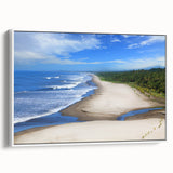 Vintage poster art of a colorful Central American scenery on a framed canvas, ideal for living room decor.