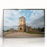 Mid-century modernist art depicting a Central American Panama scenery in muted earth tones, framed in silver acrylic.