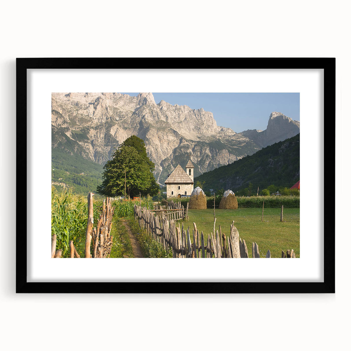Abstract art print of a colorful European scenery in vibrant hues on a textured, extra large canvas.