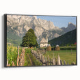 Black and white landscape art painting of an Albanian scenery on framed canvas, suitable for bedroom wall decor.