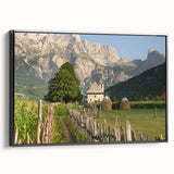 Black and white landscape art painting of an Albanian scenery on framed canvas, suitable for bedroom wall decor.