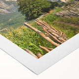 Art deco poster of Albanian scenery in pastel shades on rolled canvas, suitable for dining room wall art.