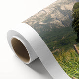 Art deco poster of an Albanian landscape on rolled canvas, featuring muted earth tones, ideal for nursery wall art.