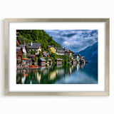 Extra large abstract art print of a textured Austrian landscape in muted earth tones, framed in silver.