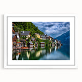 Textured abstract art print of a European landscape in muted earth tones, framed with a white mat.