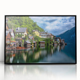 Large abstract wall art depicting a European landscape in muted earth tones on a framed acrylic.