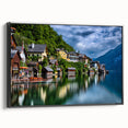 Black and white framed canvas depicting a vintage Austrian landscape, ideal for bedroom wall art.