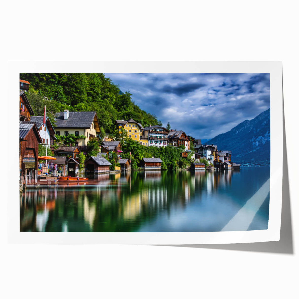 Rolled print of a European Austrian landscape with soft pastel shades, ideal for art wall dining room.