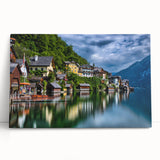 Black and white photograph of a European cityscape on large stretched canvas, ideal for kitchen wall art.