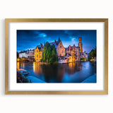 Abstract art print of a European scenery in muted earth tones on a framed canvas, suitable for dining room decor.