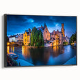 Black and white framed canvas of a vintage Belgian landscape, ideal for bedroom wall decor.