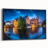 Black and white framed canvas of a vintage Belgian landscape, ideal for bedroom wall decor.