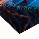 Black and white landscape art painting of a European scenery on stretched canvas, ideal for bedroom wall decor.