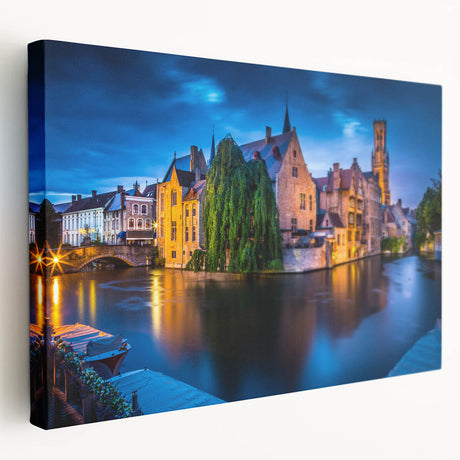 Large art print of a European Belgian scenery on stretched canvas, featuring muted earth tones, ideal for kitchen wall art.