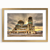 Abstract art print depicting a European scenery in muted earth tones on a framed canvas, ideal for dining room decor.