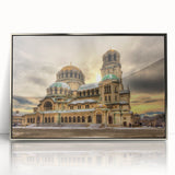 Large art print of a Bulgarian landscape in muted earth tones on a silver-framed acrylic, ideal for modern art wall decor.