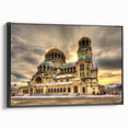 Black and white wall art of a Bulgarian landscape, framed canvas, ideal for bedroom decor.