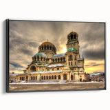 Black and white wall art of a Bulgarian landscape, framed canvas, ideal for bedroom decor.