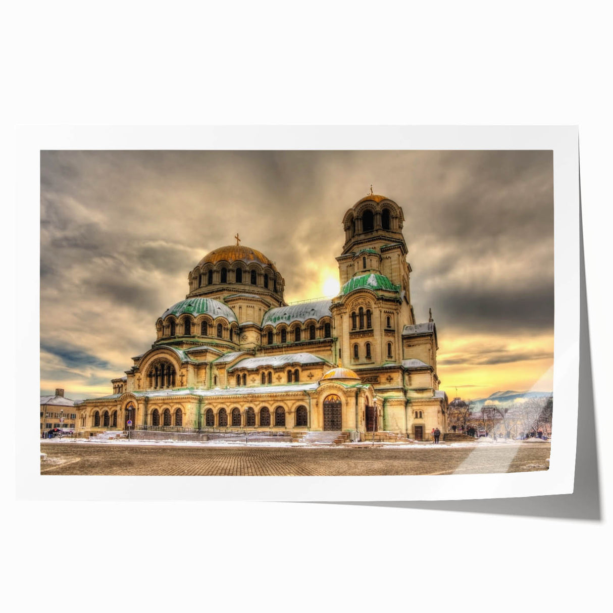 Extra large rolled print depicting a Bulgarian landscape with vibrant green and floral elements.