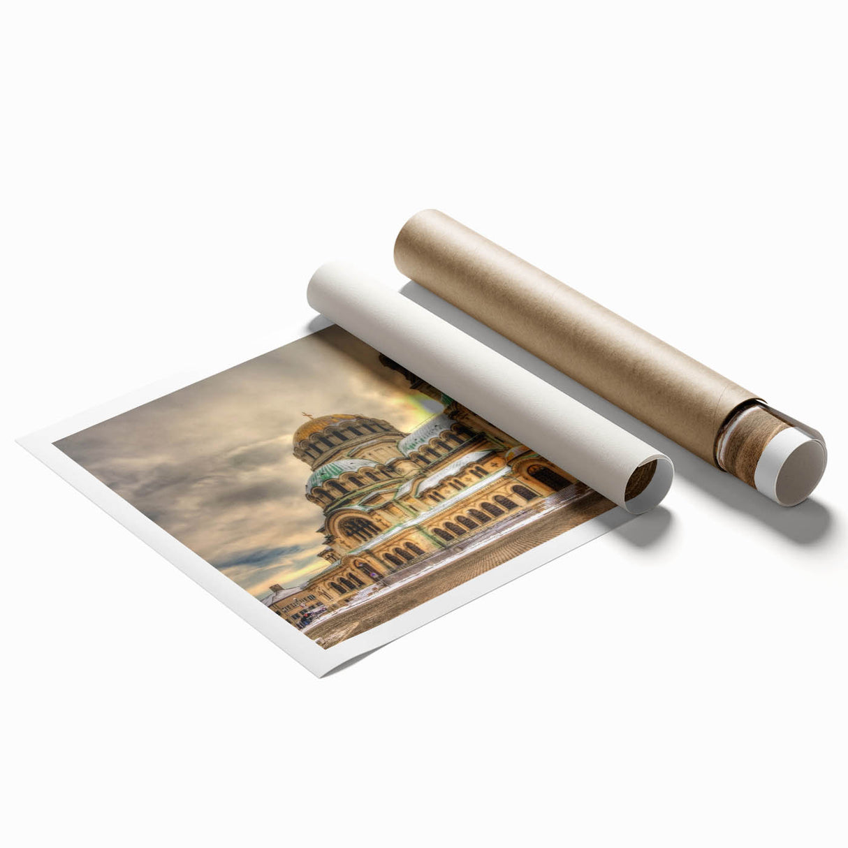 Extra large rolled print featuring a serene Bulgarian landscape with lush floral details, ideal for classy bathroom wall art.