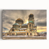 Black and white photograph of a European cityscape on stretched canvas, suitable for kitchen or bedroom wall art.