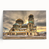 Large black and white photo of a European street scene on stretched canvas, suitable for kitchen wall art.