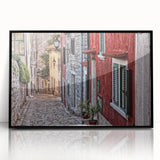 Large abstract wall art depicting a Croatian landscape in muted earth tones, framed in black acrylic.