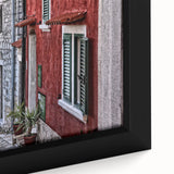 Extra large framed canvas of a textured, colorful Croatian landscape in black, ideal for living room decor.