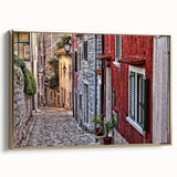 Landscape painting of a Croatian scenery on framed canvas, featuring muted earth tones, ideal for bedroom wall decor.
