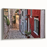 Landscape art painting of a Croatian coastal scene in vibrant colors on a framed canvas, ideal for living room decor.