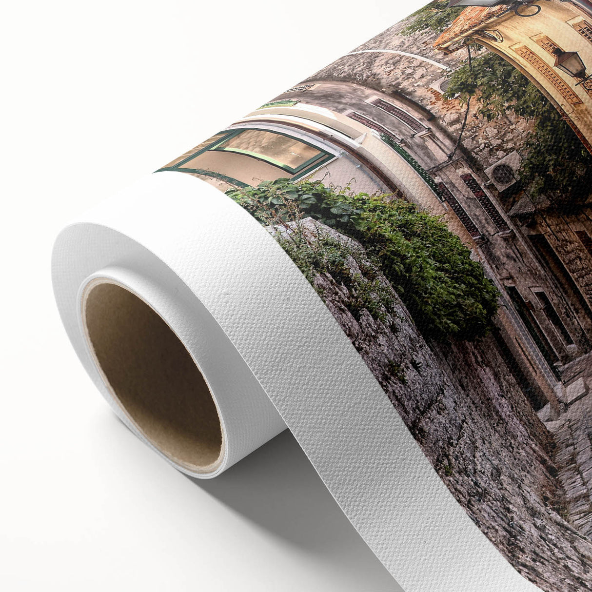 Art deco poster featuring a scenic view of Croatian coastline in muted earth tones.