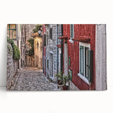 Black and white photograph of a Croatian coastal town on large stretched canvas, suitable for kitchen wall art.