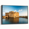 Black and white landscape art painting of Cyprus on framed canvas, suitable for bedroom wall decor.