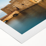 Art Deco poster of a European Cyprus landscape on rolled canvas, featuring muted earth tones, ideal for dining room wall art.