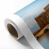 Art Deco-style poster featuring a serene Cyprus landscape in soft pastel tones on rolled canvas, ideal for nursery wall art.