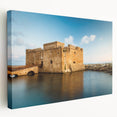 Large canvas print of a European Cyprus landscape in muted earth tones, ideal for kitchen wall art.
