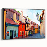 Black and white landscape art of Prague on framed canvas, ideal for bedroom wall decor.