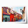 Rolled print of Prague scenery with floral accents in pastel colors, suitable for art wall dining room.