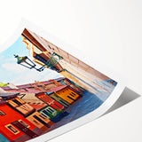 Extra large rolled print of line art flowers over a Prague scenery backdrop in muted colors.