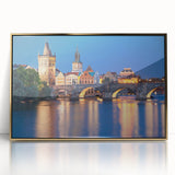 Art deco poster of a Czech Republic scenery in muted gold tones on a framed acrylic, suitable for modern art wall decor.