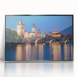 Mid-century modernist art deco poster featuring a scenic Czech Republic landscape in muted earth tones, framed acrylic.