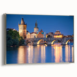 Framed canvas depicting a vintage-style landscape of the Czech Republic, featuring a palette of muted earth tones.