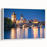 Vintage poster art of a Czech Republic scenery on framed canvas, featuring colorful art in extra large size.