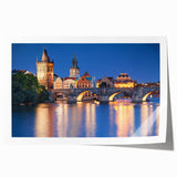 European cityscape with floral elements in soft pastel colors on rolled print, suitable for art wall dining room.